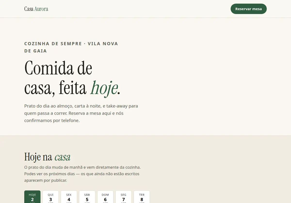 Página inicial de Casa Aurora