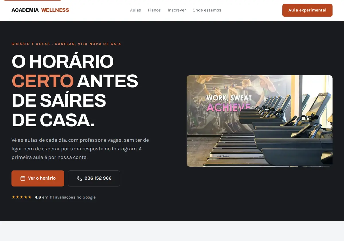 Página inicial de Academia Wellness